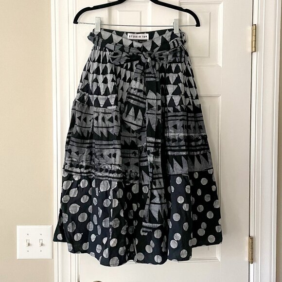 Studio 189 Hand Batik Mixed Print Belted Midi Skirt - Picture 2 of 6